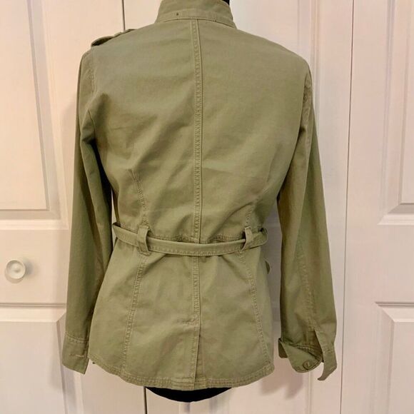 French Cuff Sage Green Button Front Cotton Belted Utility Jacket Medium - Picture 5 of 11